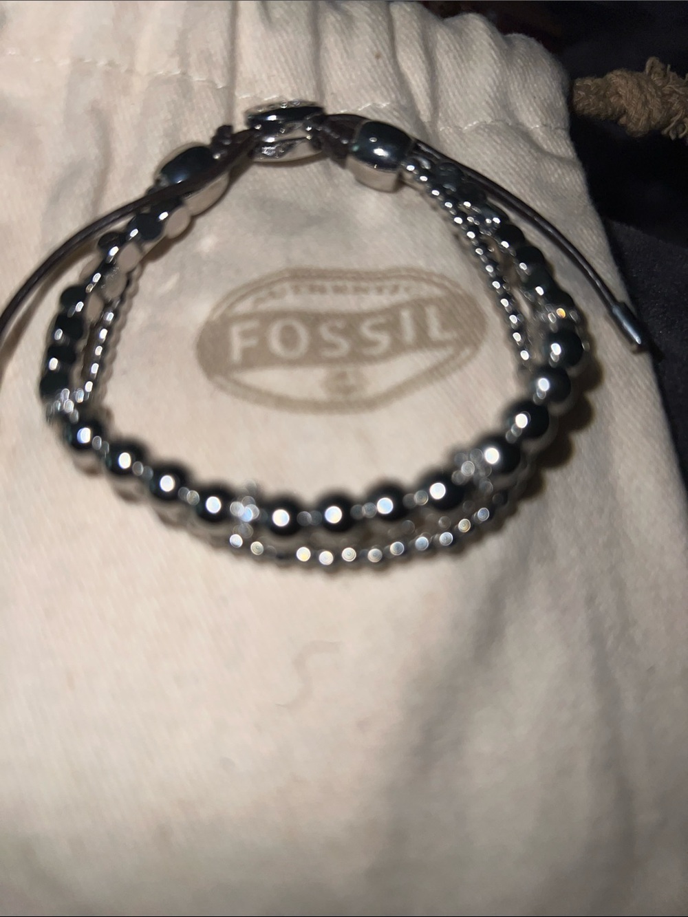 Fossil Silver-Tone Double Strand Beaded Bracelet
